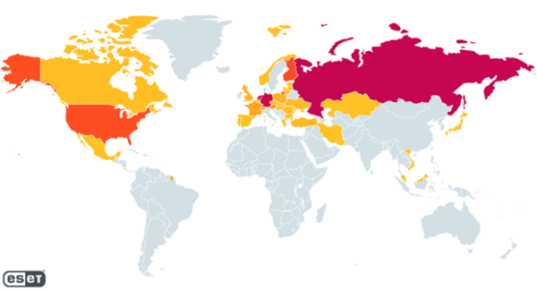 Heatmap showing the geographical distribution of hosted RedLine panels