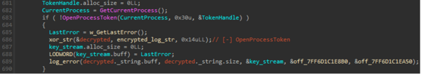 図8. OpenProcessToken API呼び出しによるログメッセージの復号