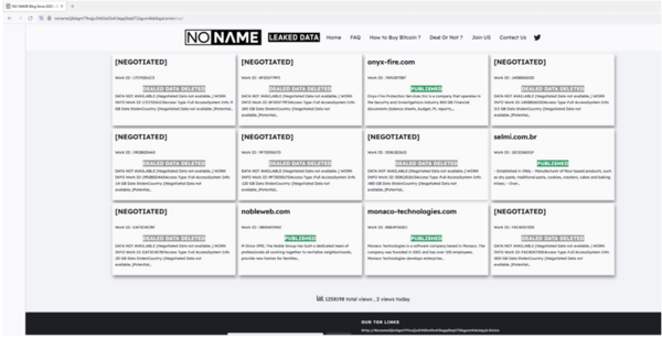 図2. Tor上の専用のリークサイトであるNONAME