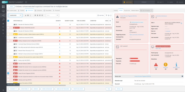 Correlated detections from the incident generated by Incident Creator for the Cl0p scenario