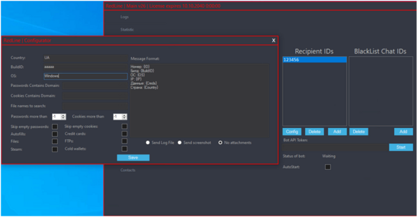 図5. RedLineパネルでのTelegramボットの設定